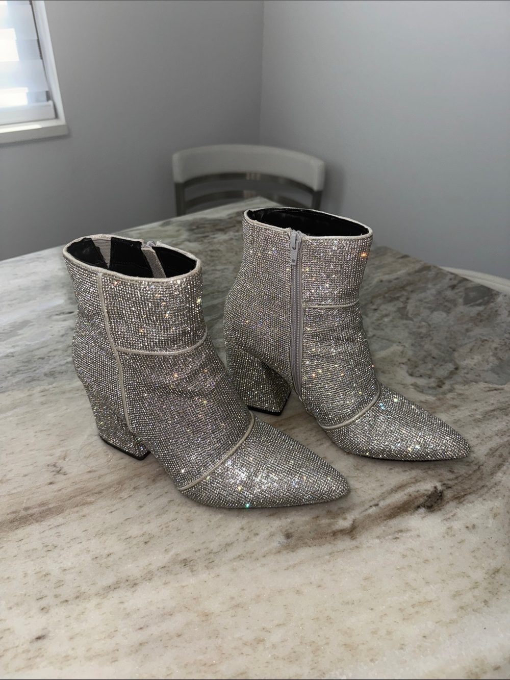 a new day Silver Crystal Embellished Pointed Ankle Boots